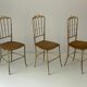 Set of 3 Chiavari chairs in brass with velvet seat and high back, 1950s, Italy.