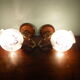 Wall lamps in wood and gilded metal, openwork glass lampshade