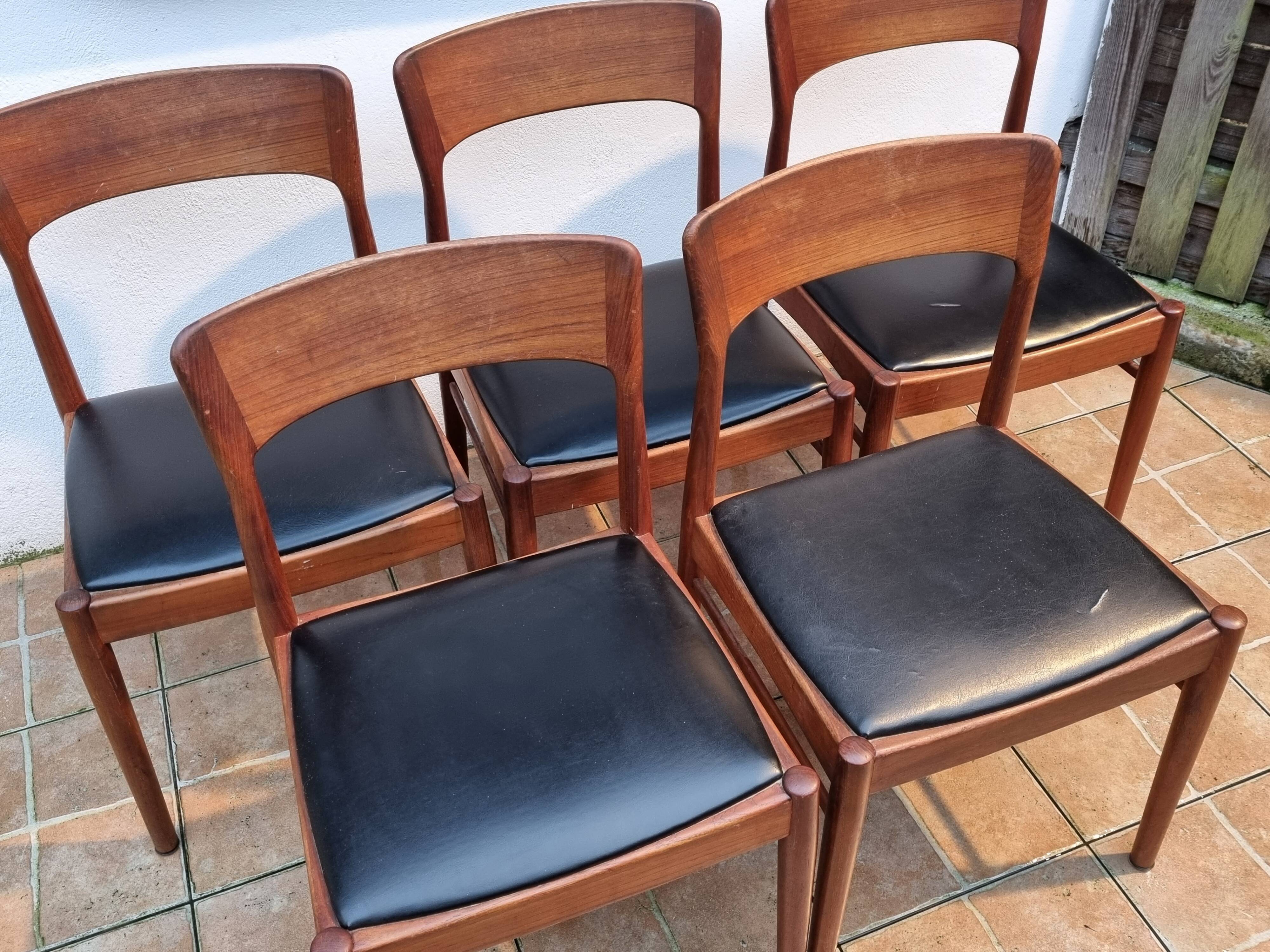 5 vintage Henning Kjaernulf chairs, model 26, teak, Denmark, 1960s