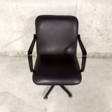 Vintage 70s swivel office chair in skai and black metal