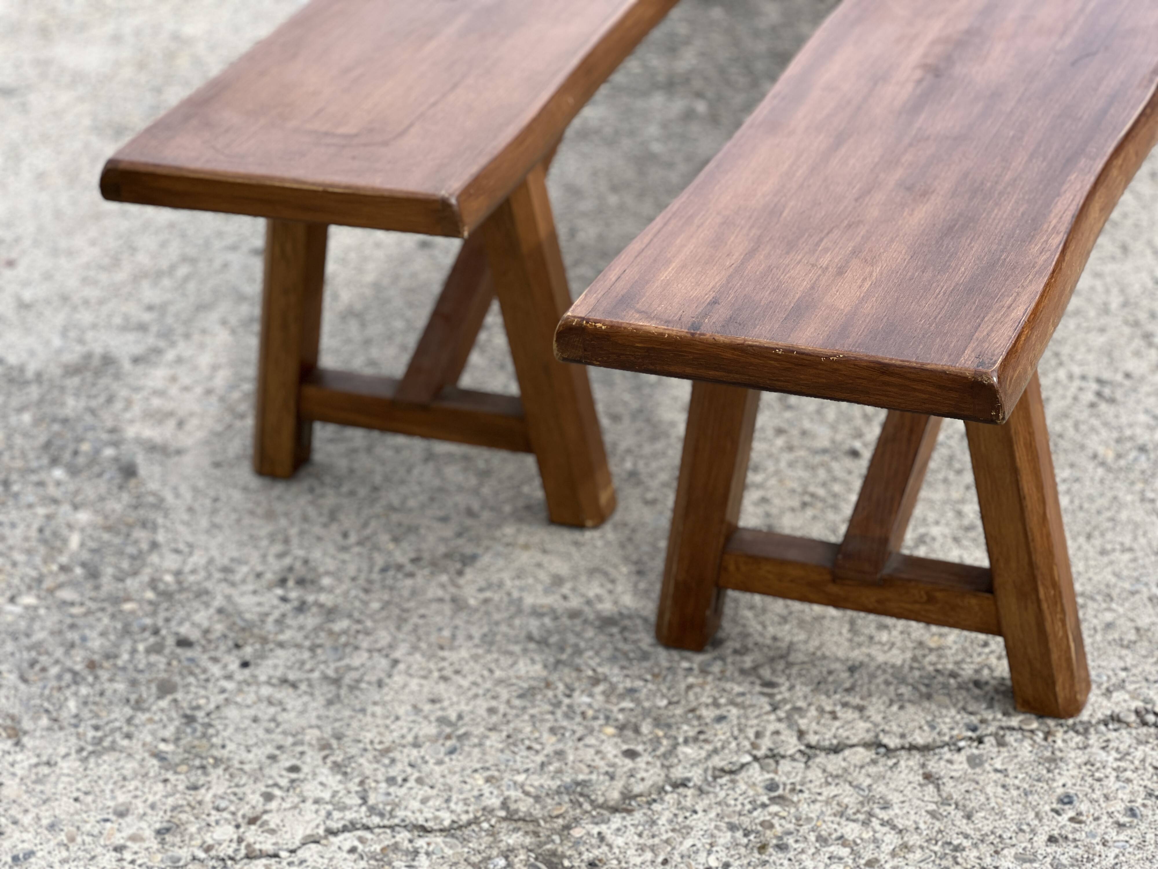 Pair of vintage solid wood benches from the 1960s.