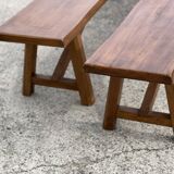 Pair of vintage solid wood benches from the 1960s.