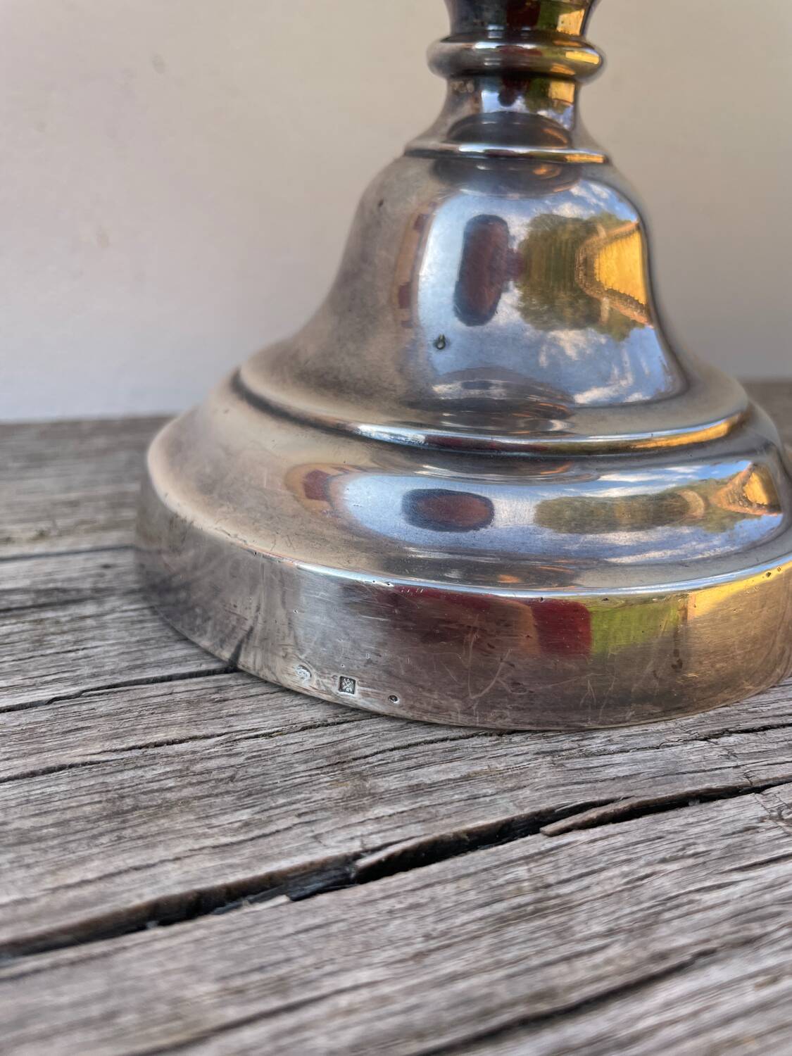 Large silver metal lamp with classic baluster o