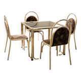 Table peinte en or et 4 chaises en tissu d'origine