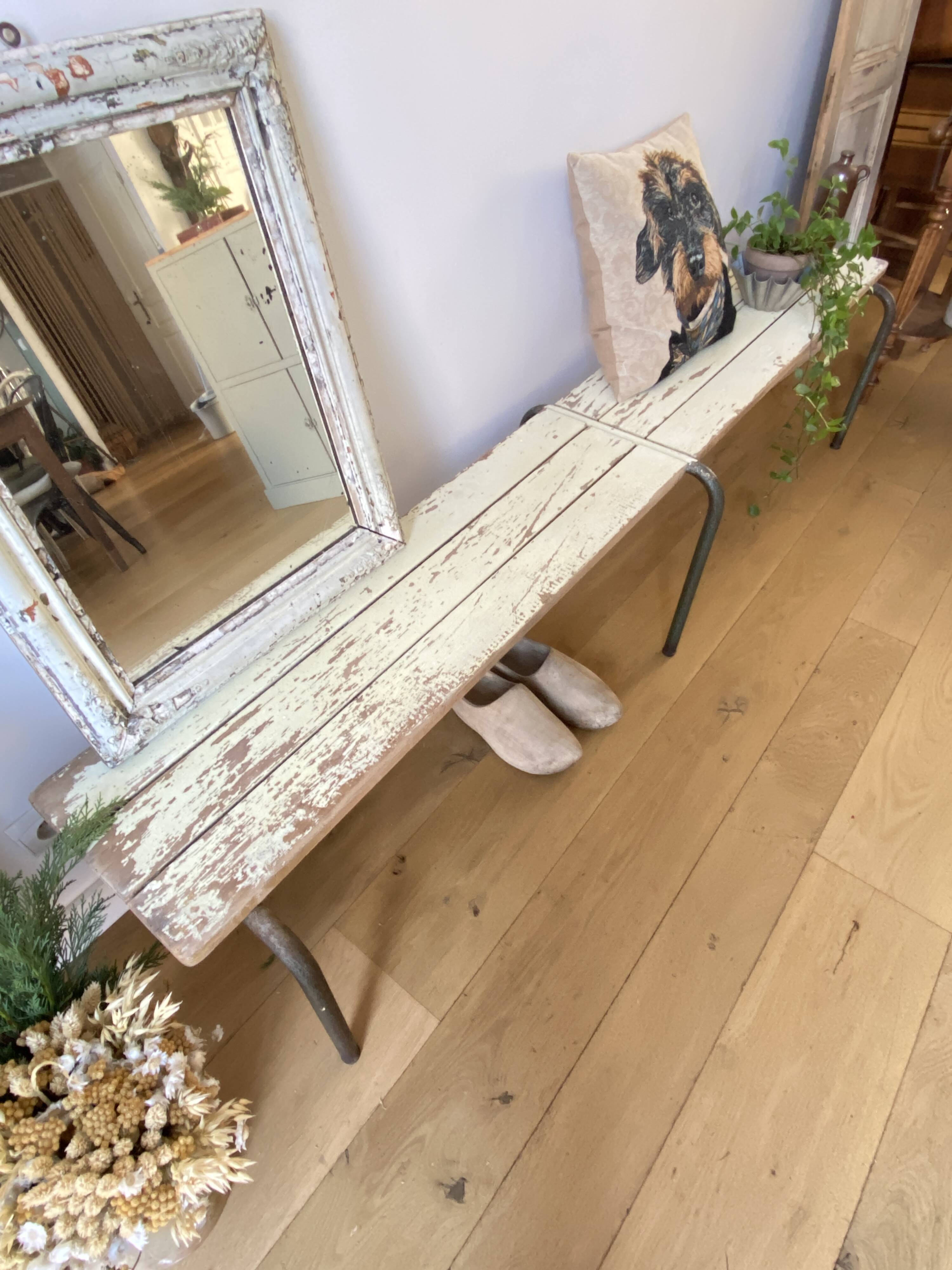 weathered school bench