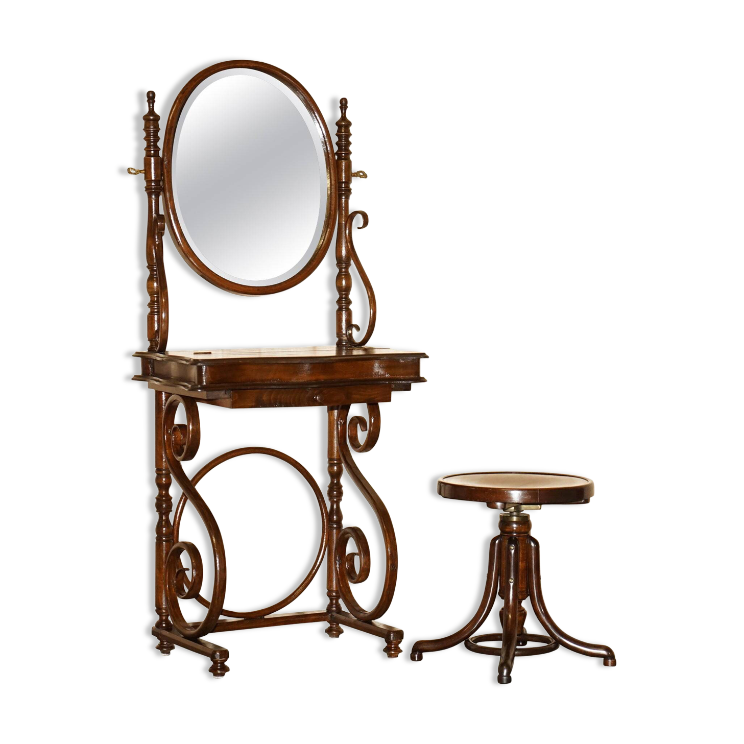 Victorian Thonet dressing table in bent wood with adjustable stool.