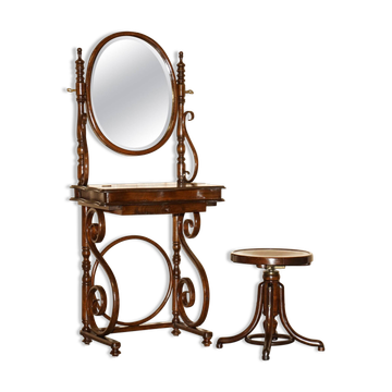 Victorian Thonet dressing table in bent wood with adjustable stool.