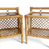 Mid-Century Bamboo and Rattan Nightstands, Spain, Hand-Crafted, 1970s