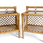 Mid-Century Bamboo and Rattan Nightstands, Spain, Hand-Crafted, 1970s