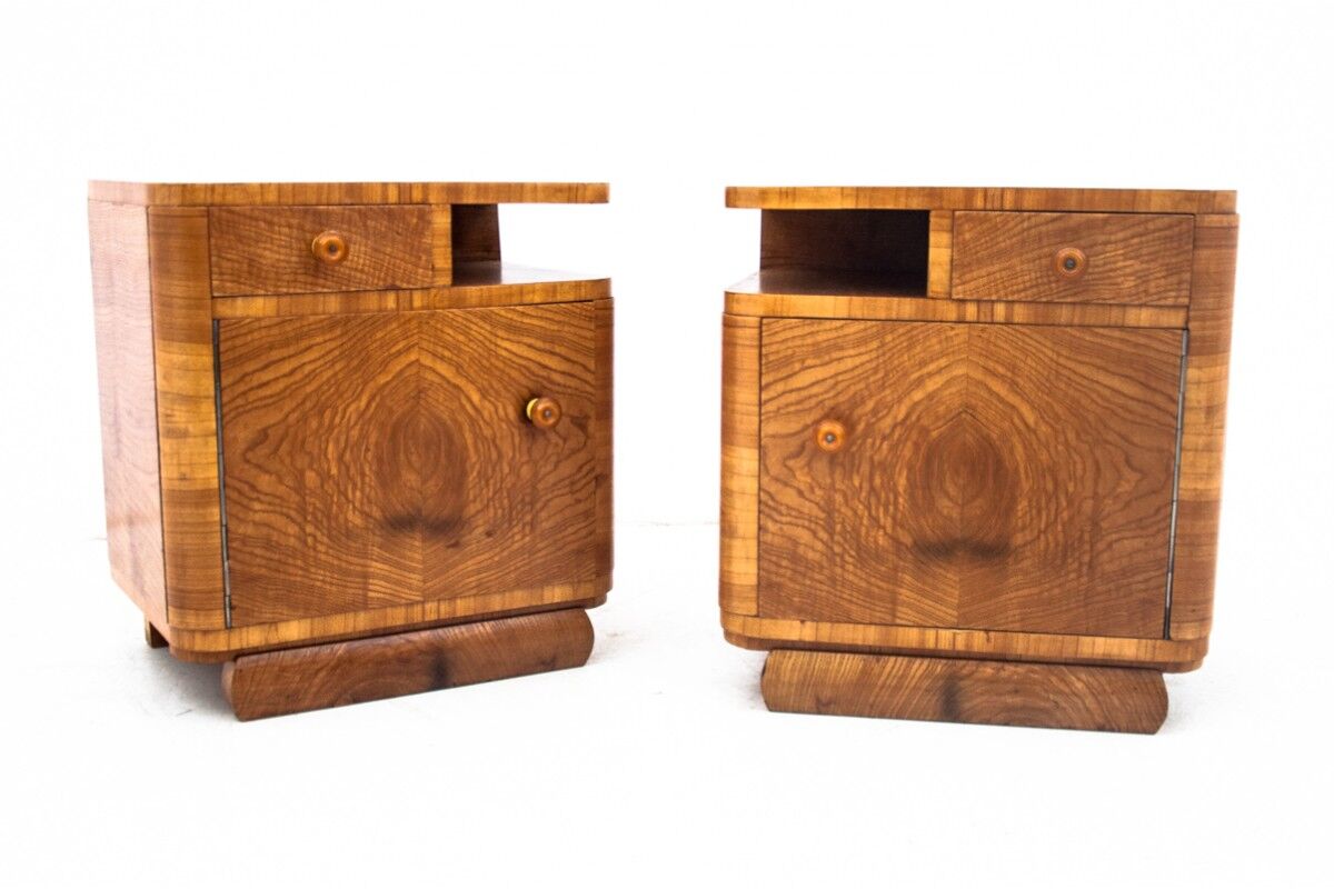 Pair of art deco bedside tables, Poland, 1950s