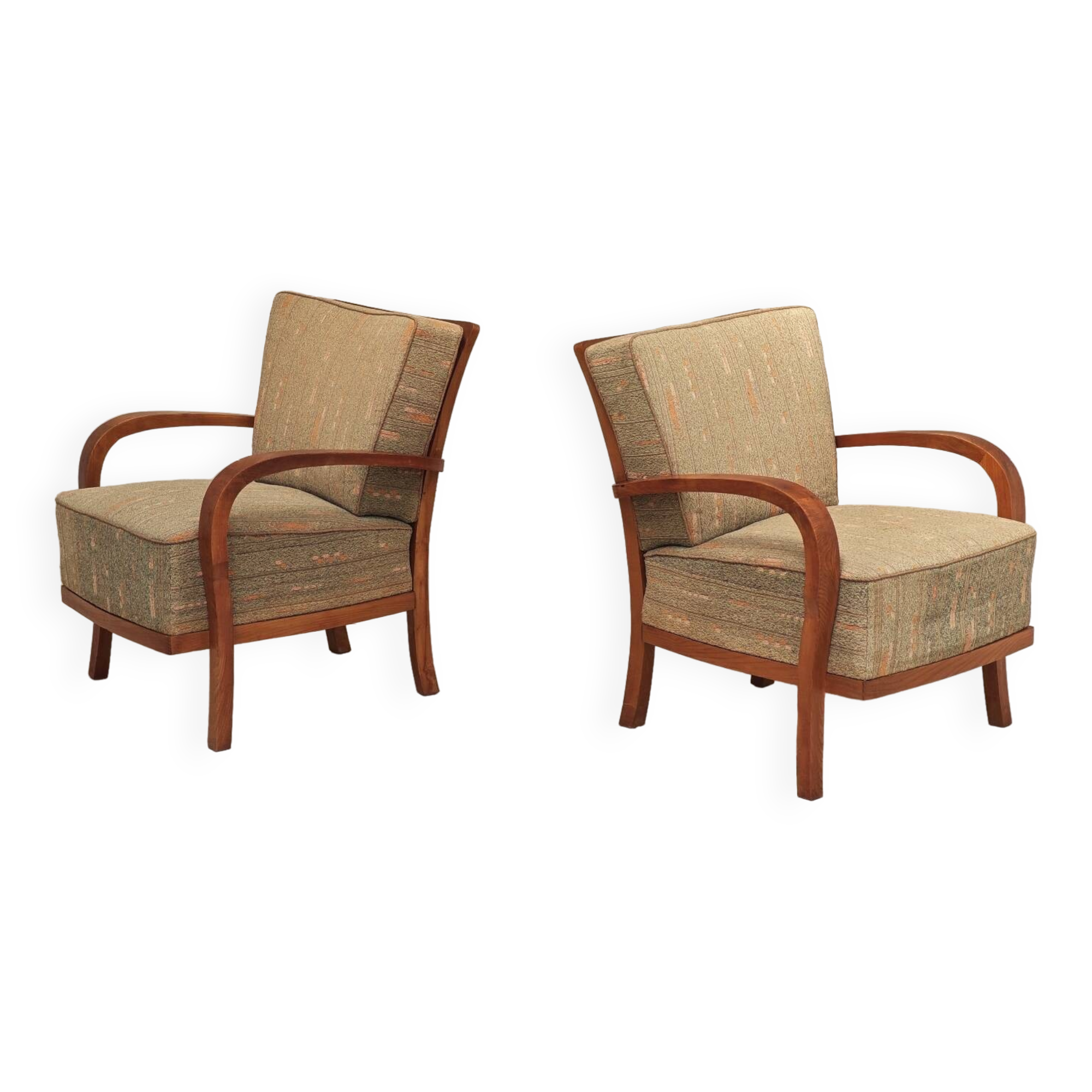 Pair of Krasna Jizba Art Deco solid wood armchairs