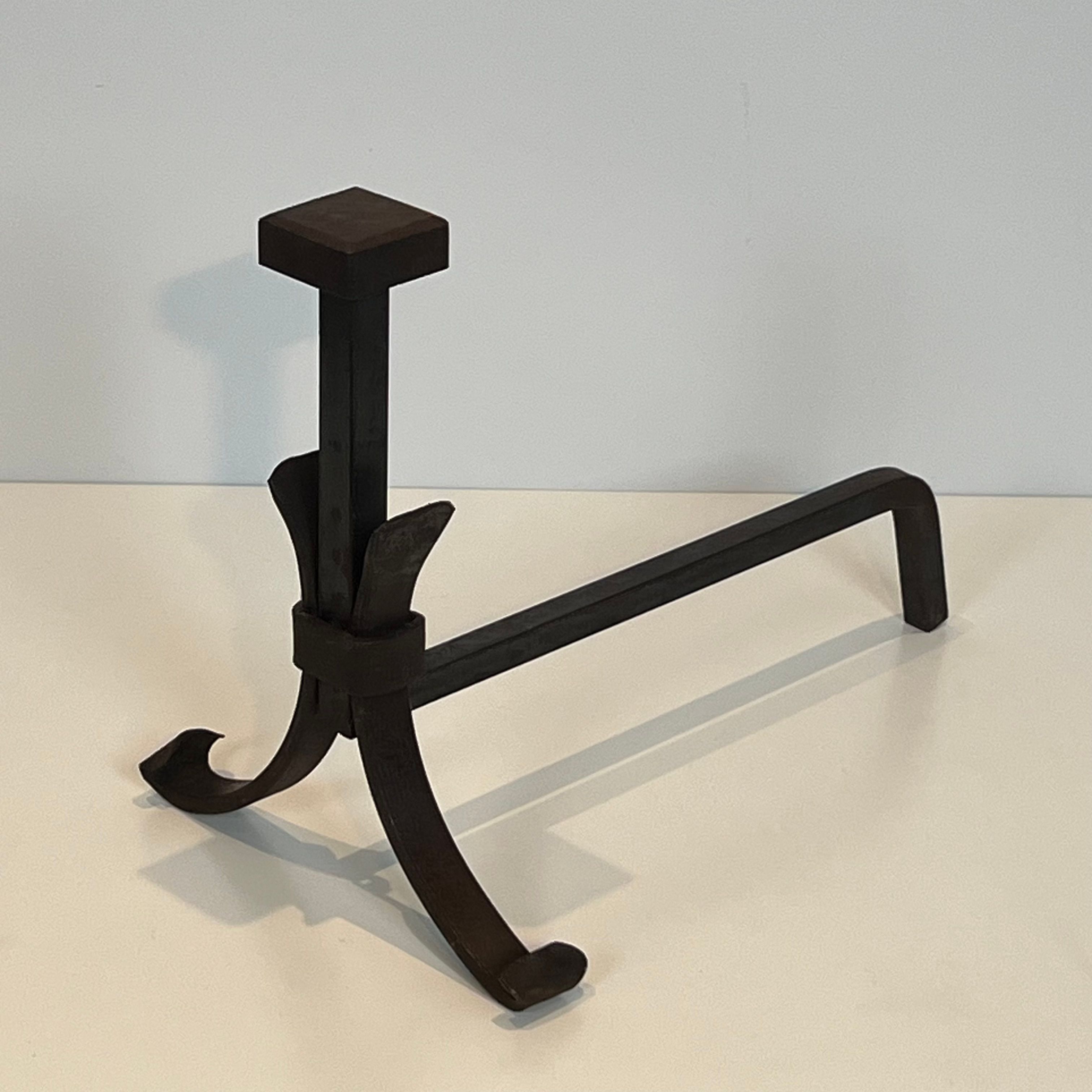 Pair of modernist wrought iron fire dogs