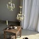 Small vintage cream metal flower chandelier with orange flowers and 3 arms.