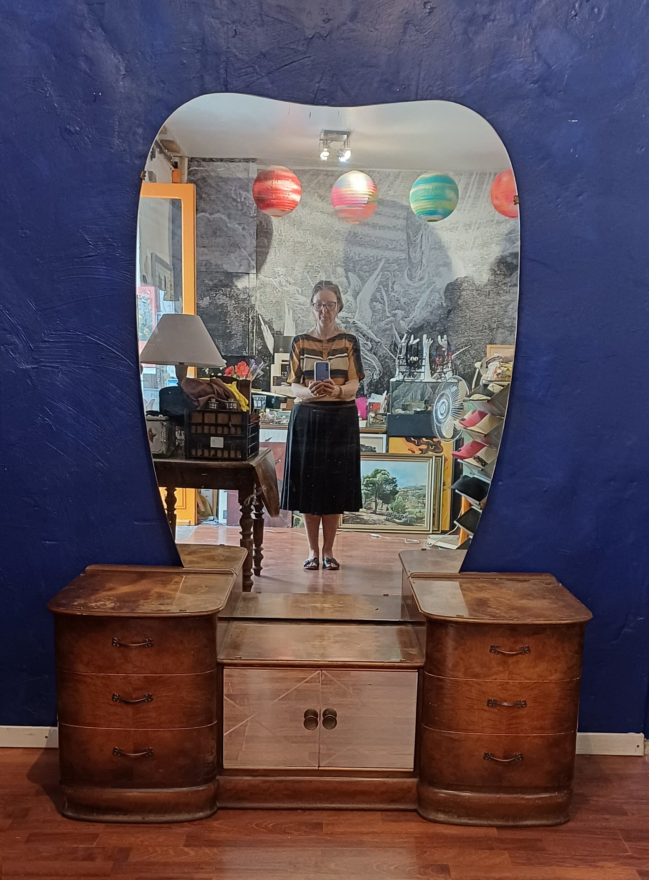 Dressing table large mirror free form vintage 1950