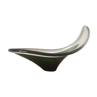 Mid Century Modern Swedish Flygsfors Green Freeform Art Glass Bowl - Paul Kedlev