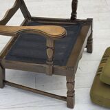 1970s, pair of Danish armchairs, original green furniture wool, oak wood.