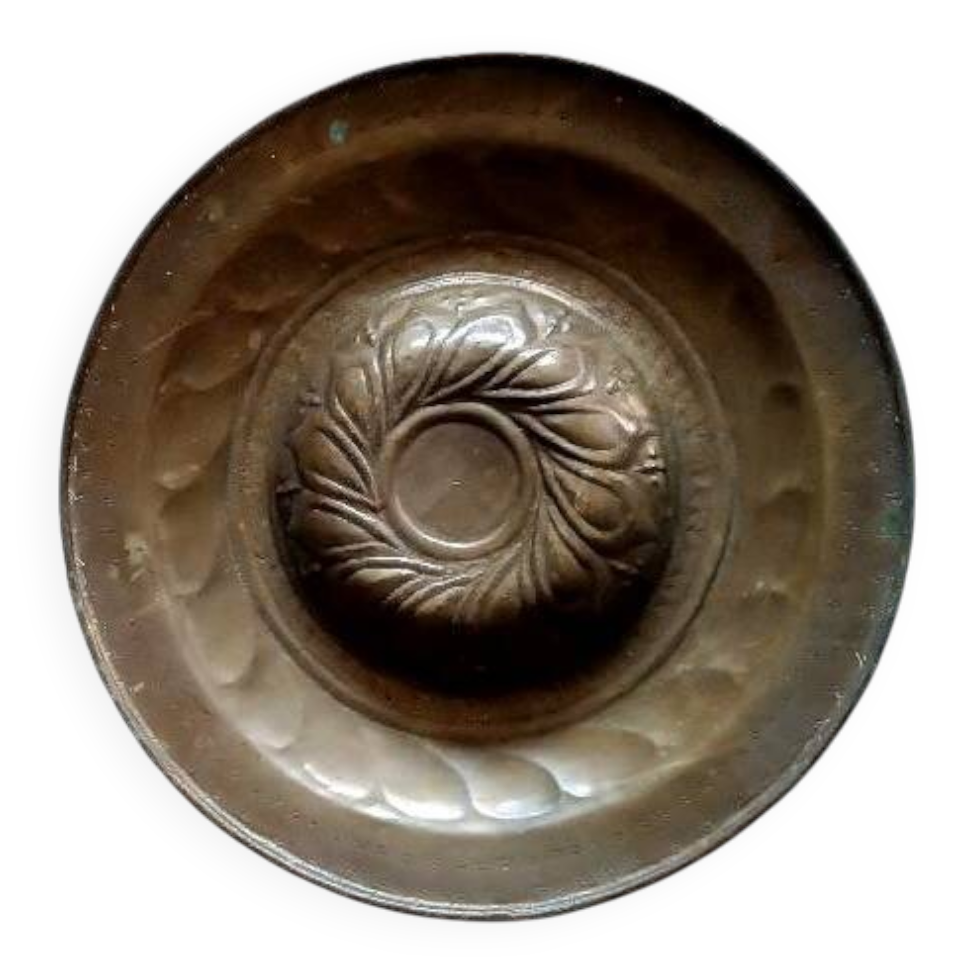 Antique brass alms dish, 17th century
