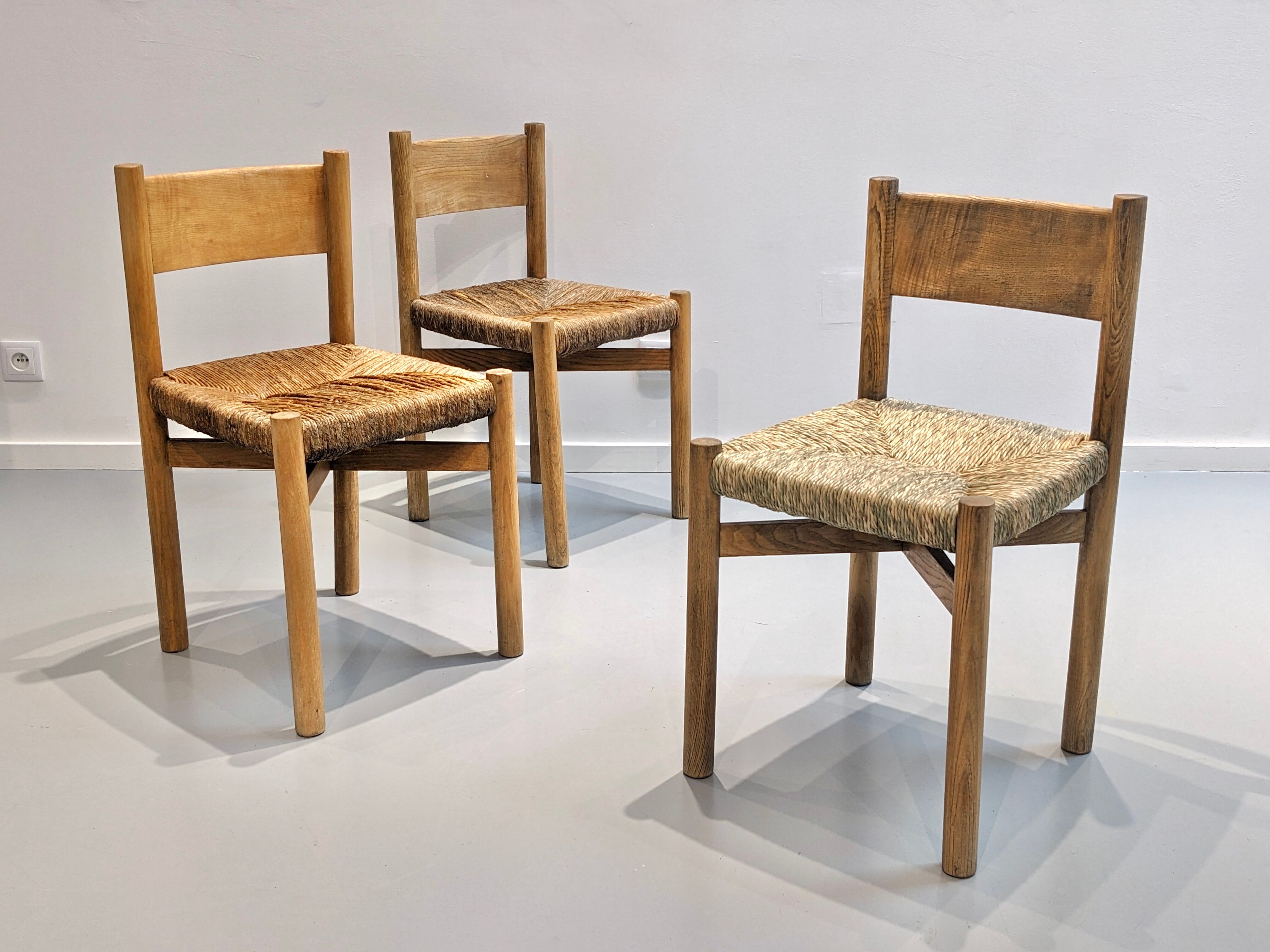 Series of 3 Méribel chairs by Charlotte Perriand