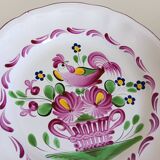 2 semi-deep earthenware plates, Saint Clément, vintage. Flower and rooster patterns