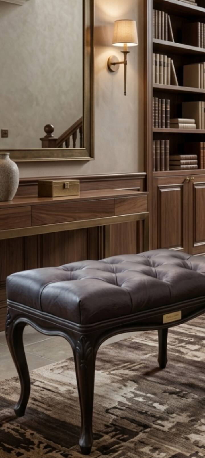 Neoclassical design stool Sibelius - Wenge and beech capitonné