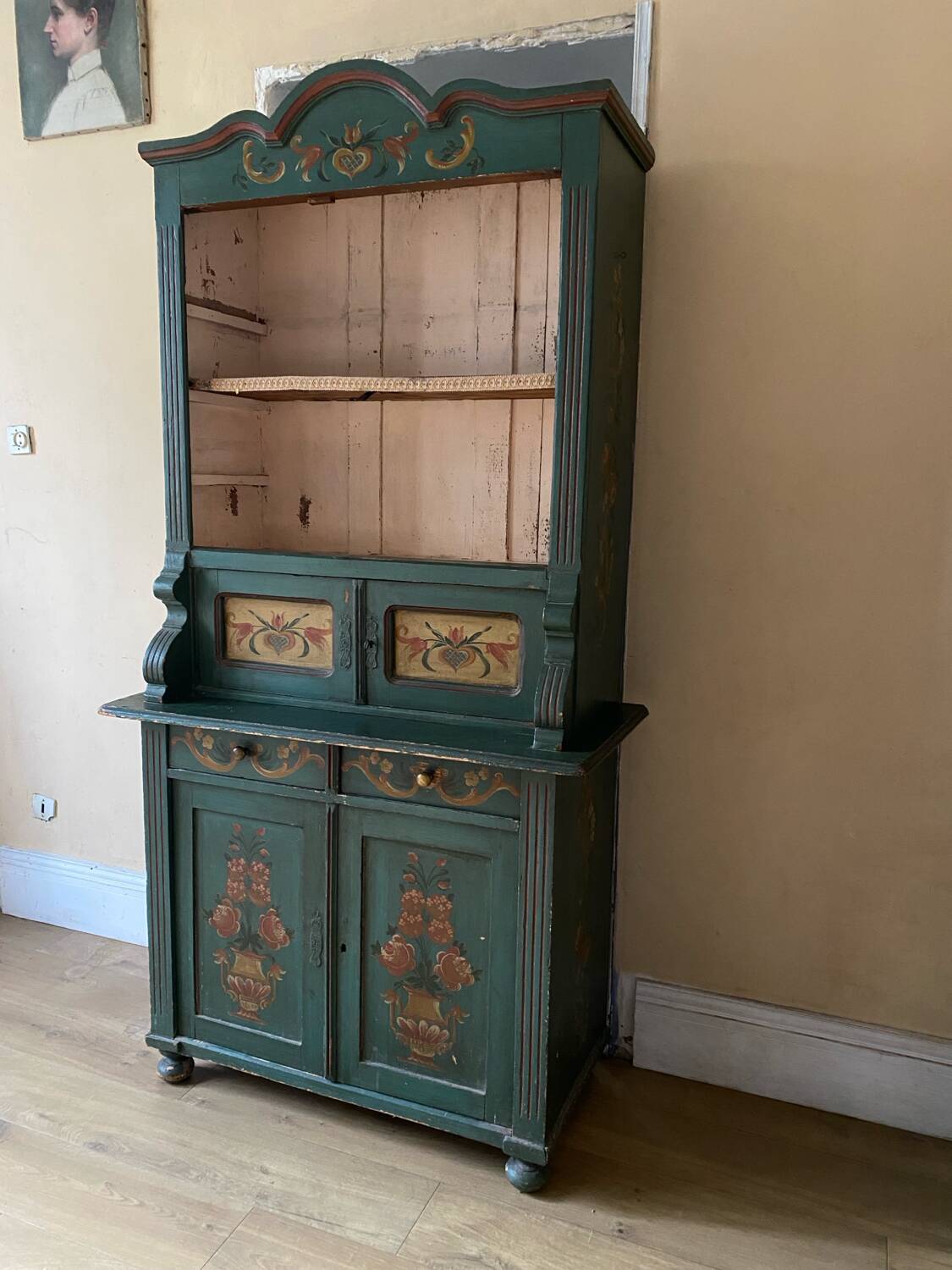 Antique polychrome Alsatian kitchen cupboard