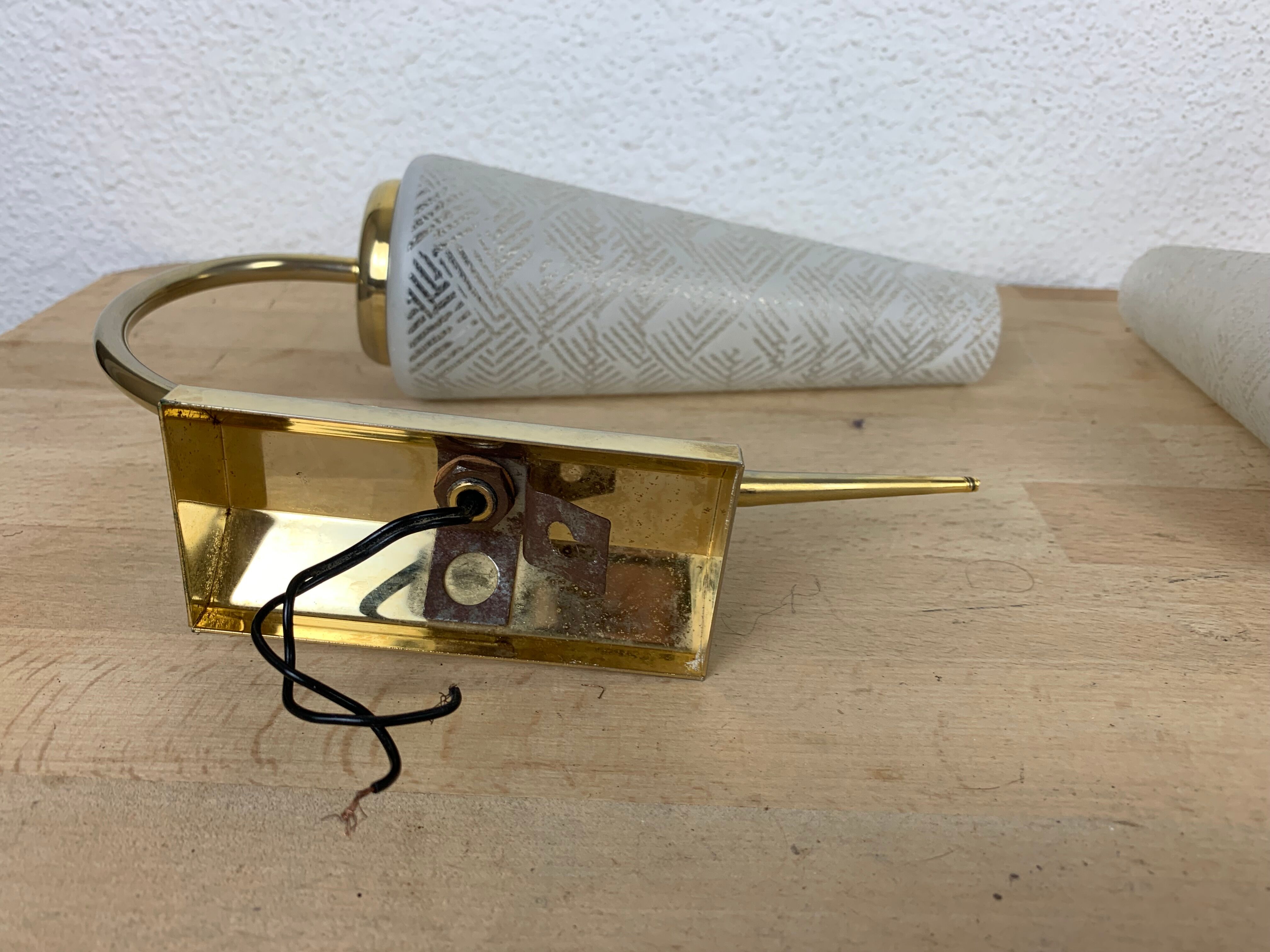 Pair of brass and opaline wall lamps 50s