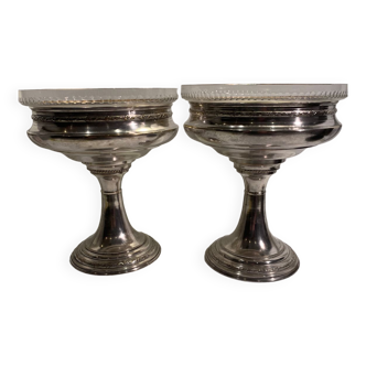 Set of 2 art deco fruit bowls in silver metal