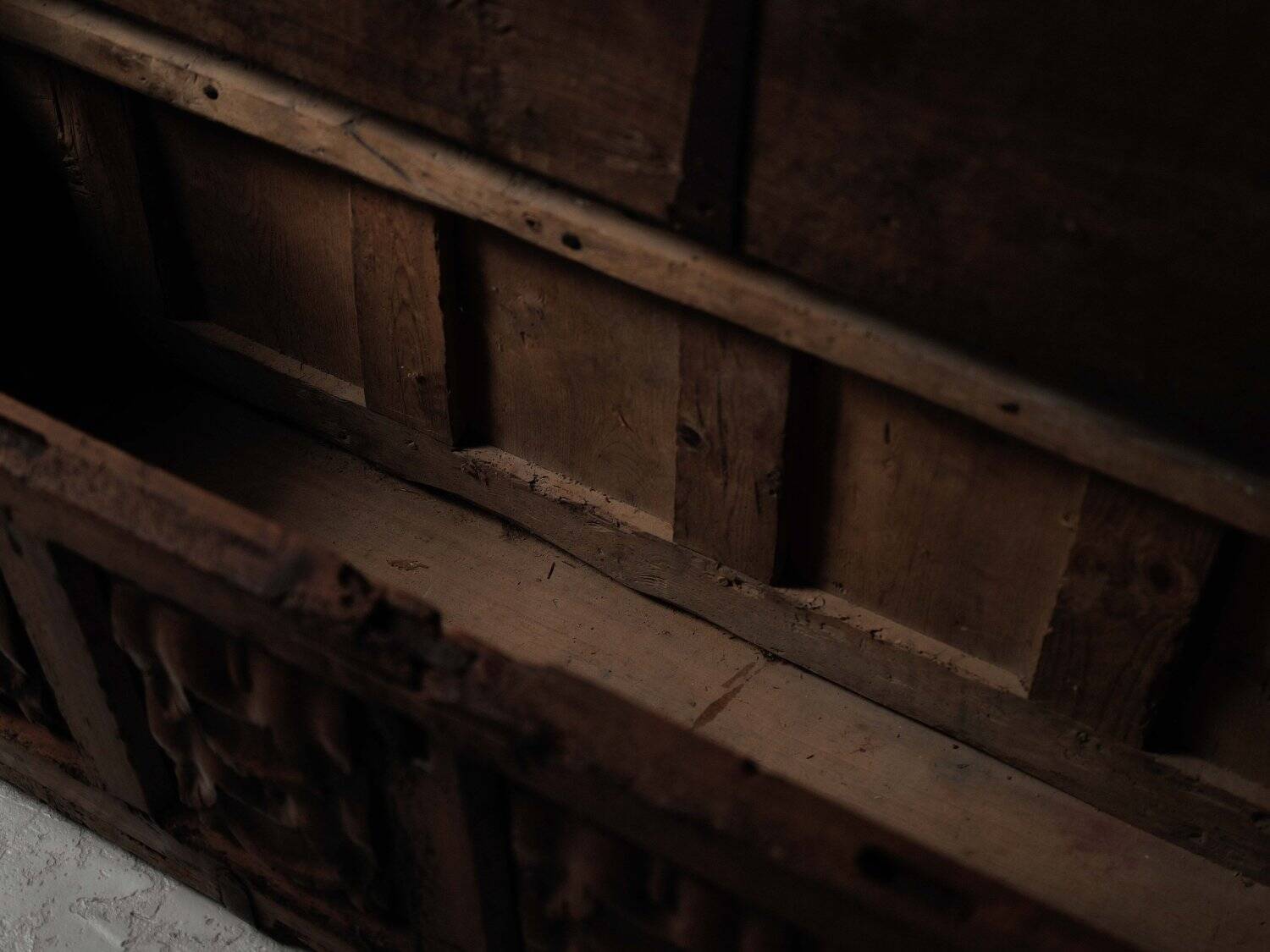 Carved solid wood bench-chest, 18th century