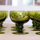 Set of 12 olive green wine glasses, mouth soufflé from the 50s