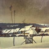 Tableau " village sous la neige ", jean-baptiste scoriel , huile sur toile paysage, 1948