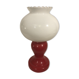 Foot red glass Table lamp + reflector ball Opaline white Vintage