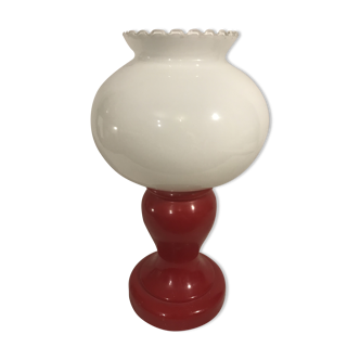 Lampe de table pied verre rouge