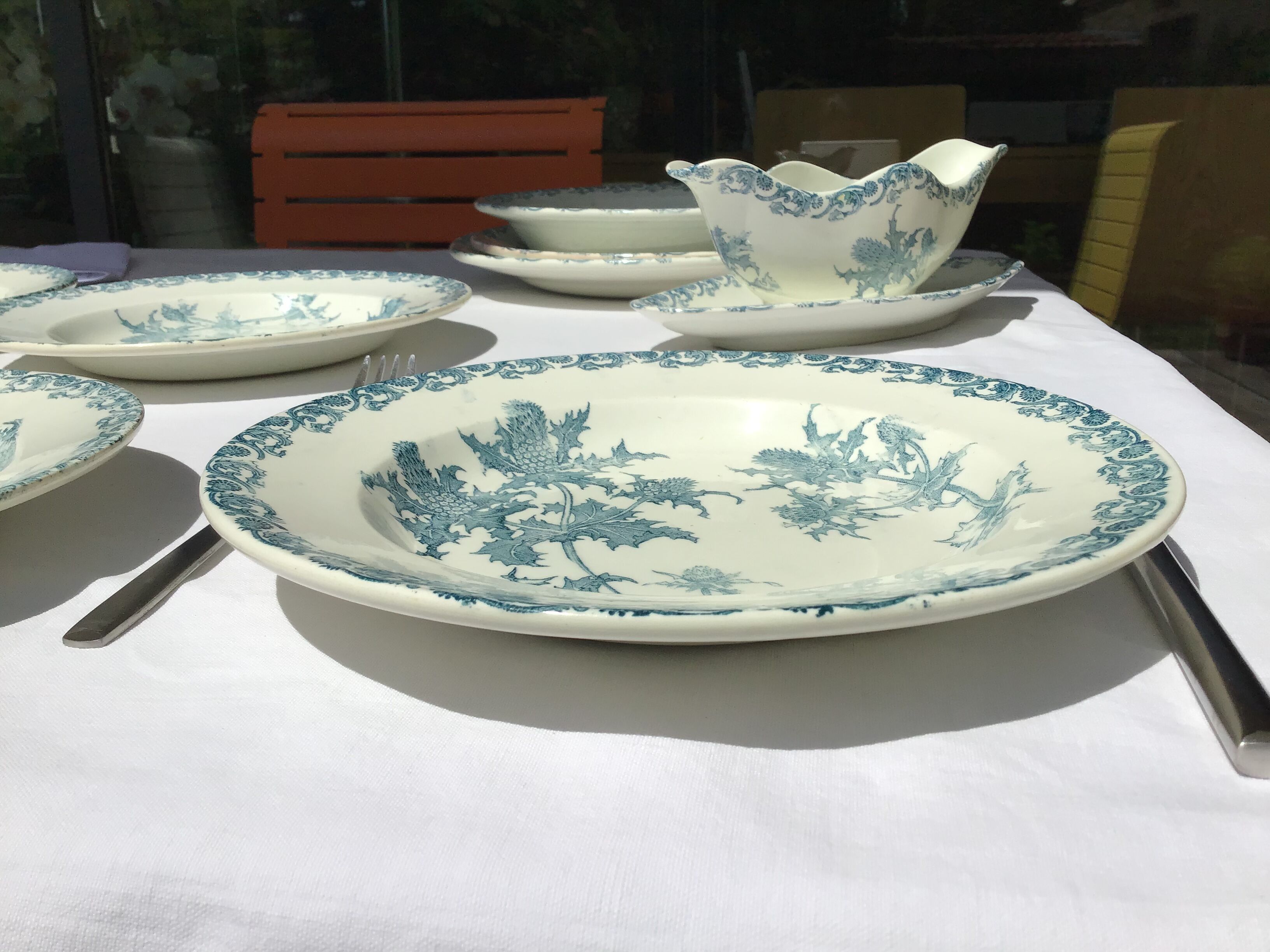 9 hollow plates Iron Earth thistles L.G Righi blue ink