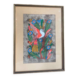 Painting on paper by Amate Bird and flowers