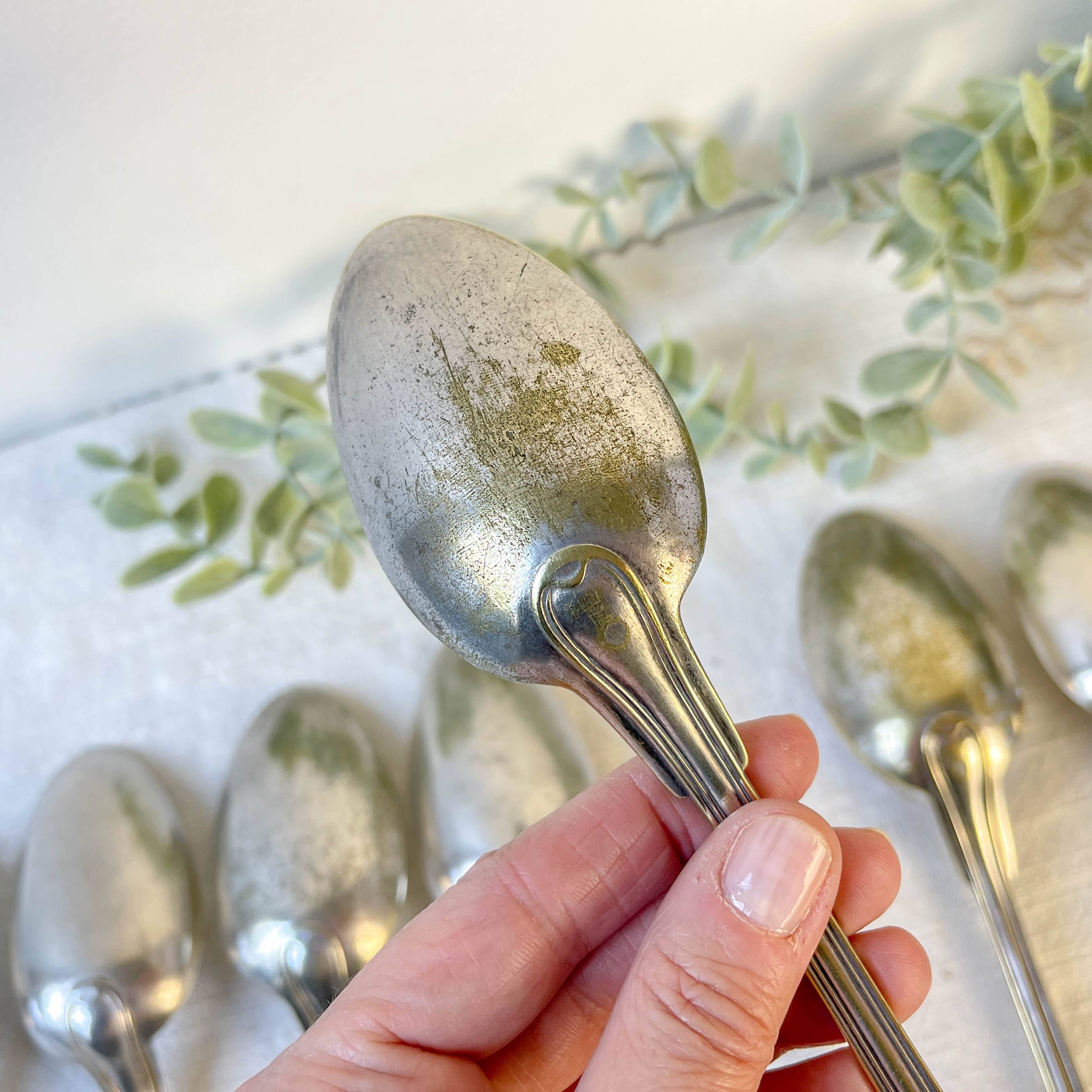 Set of 8 vintage silver plated soup spoons