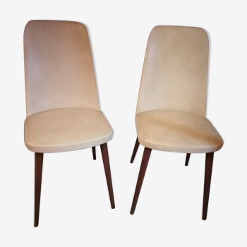 Lot de 2 chaises style scandinave 1960 50 Skaï crème marbre