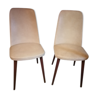 Lot de 2 chaises style scandinave 1960 50 Skaï crème marbre