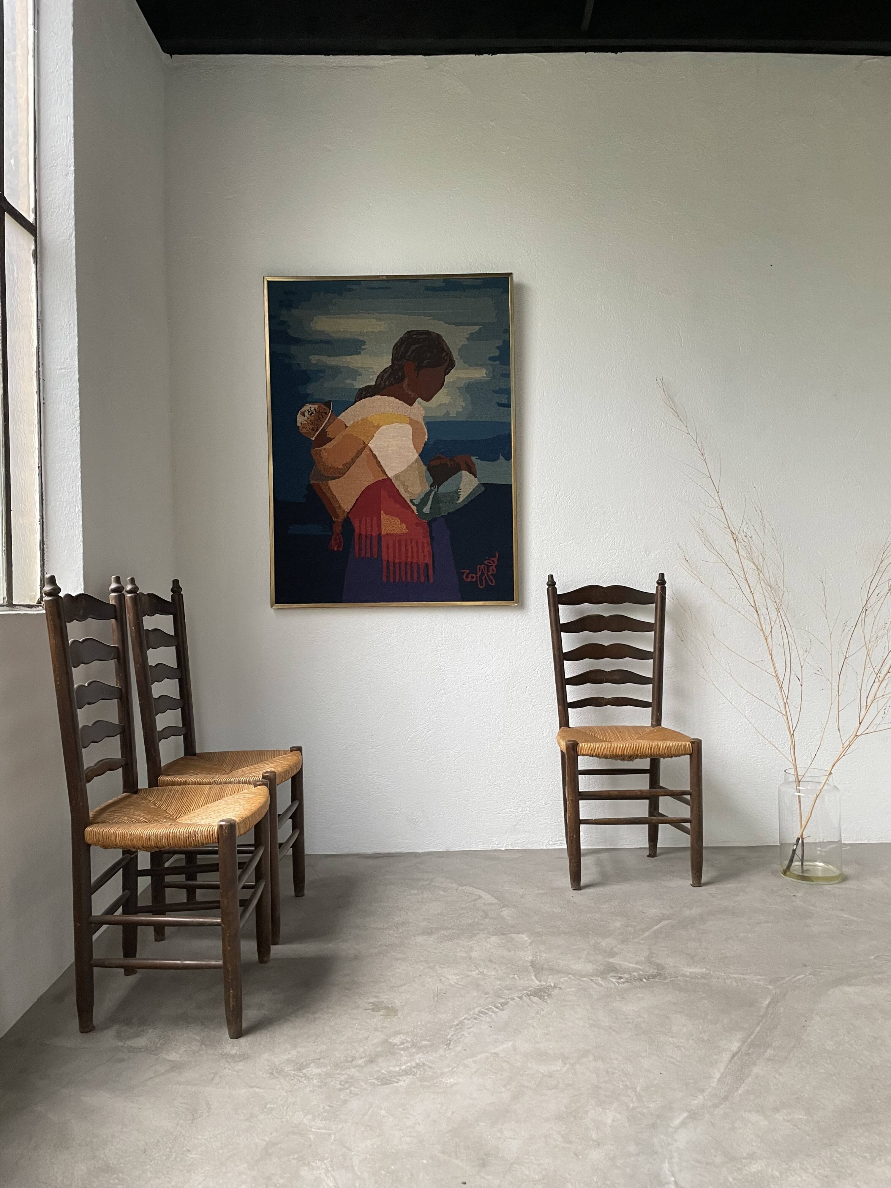 Trio rustic chairs in oak straw