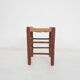 Mid-century wooden stool with rattan seating