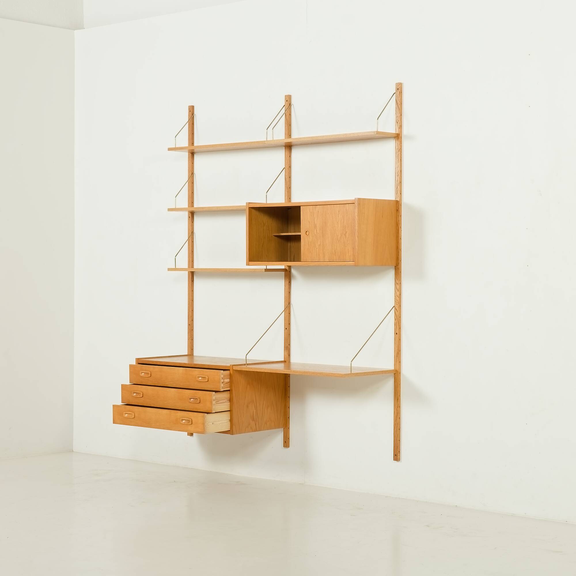Preben Sorensen Danish oak wall unit by PS System, Randers, 1970s