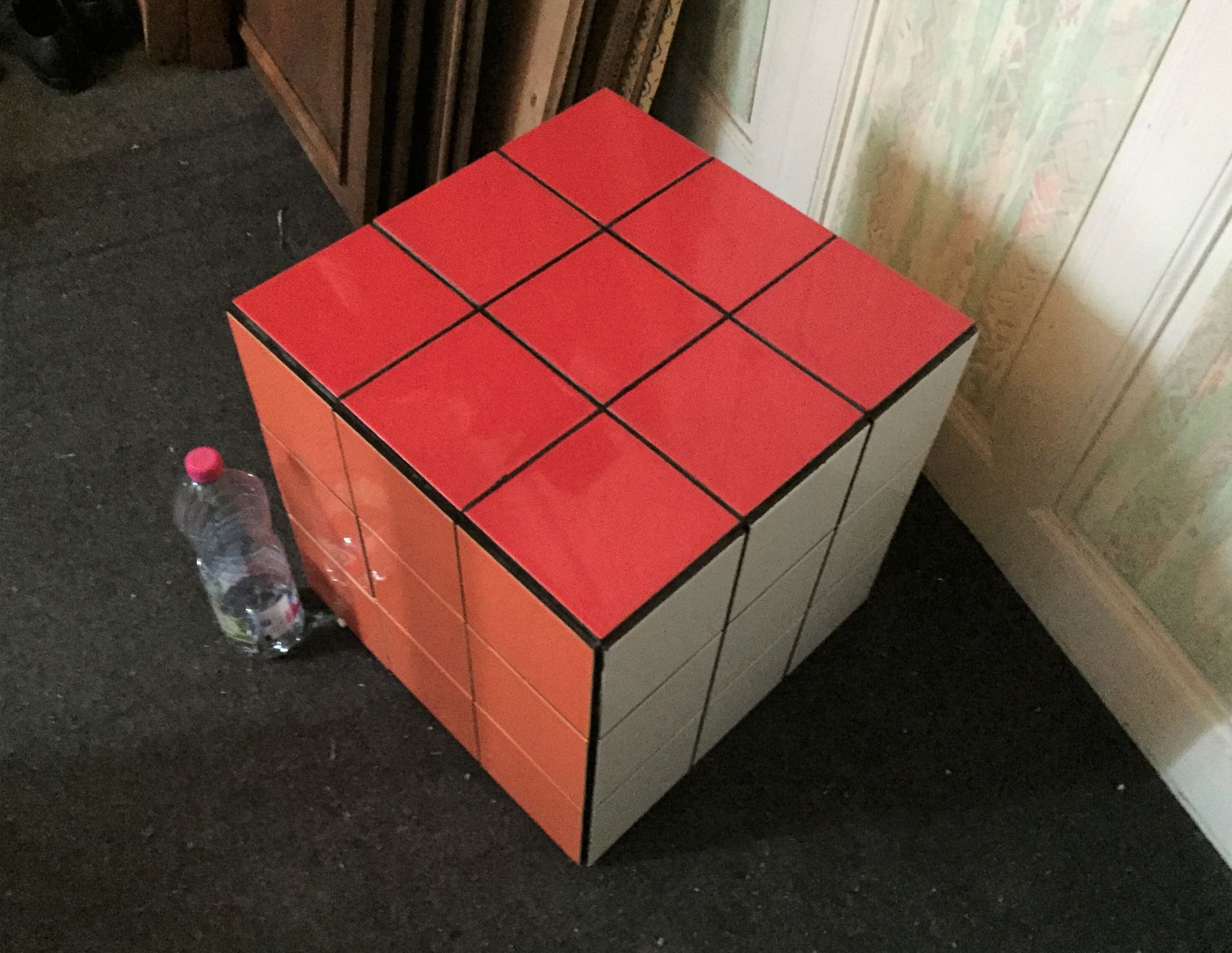 Table basse vintage rubik's cube bout de canapé carreau de faience