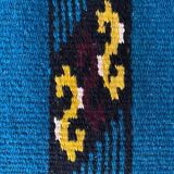 Romanian handwoven carpet with blue ground and yellow details