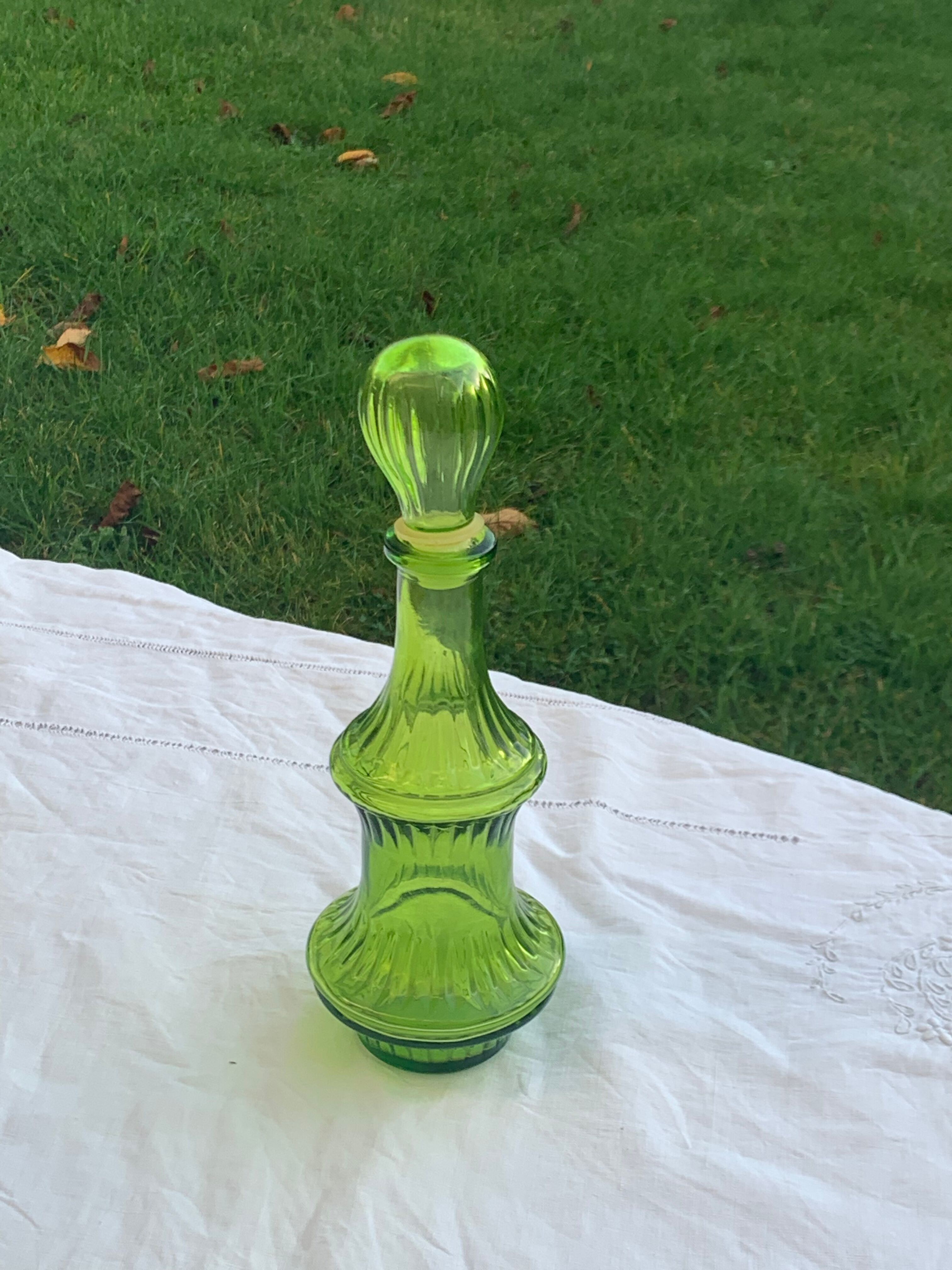 Vintage green glass decanter