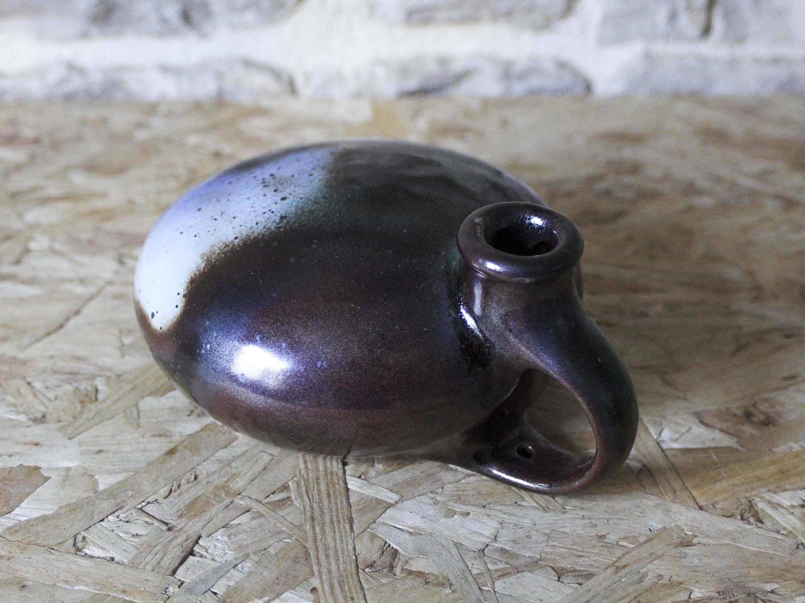 Enameled stoneware gourd signed