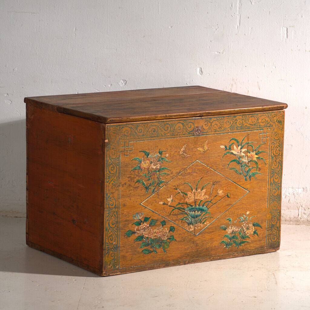 Antique Chinese painted elm wood chest – China, circa 1900
