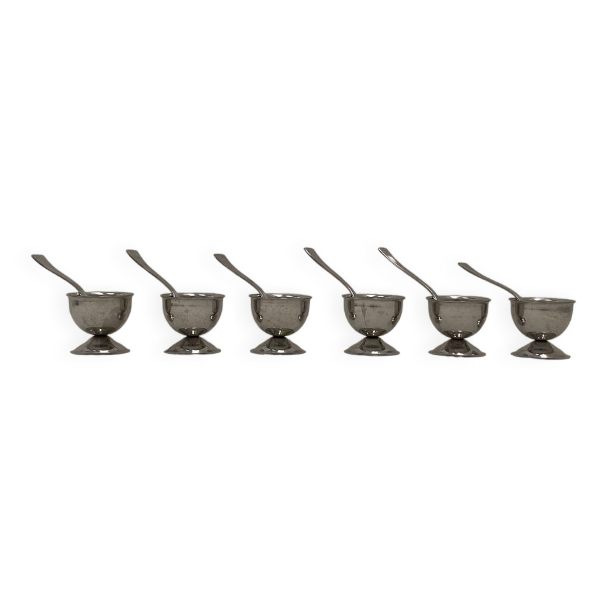 Egg cups and teaspoons x6 in silver metal Guy Degrenne