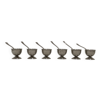 Egg cups and small spoons x6 in silver metal Guy Degrenne