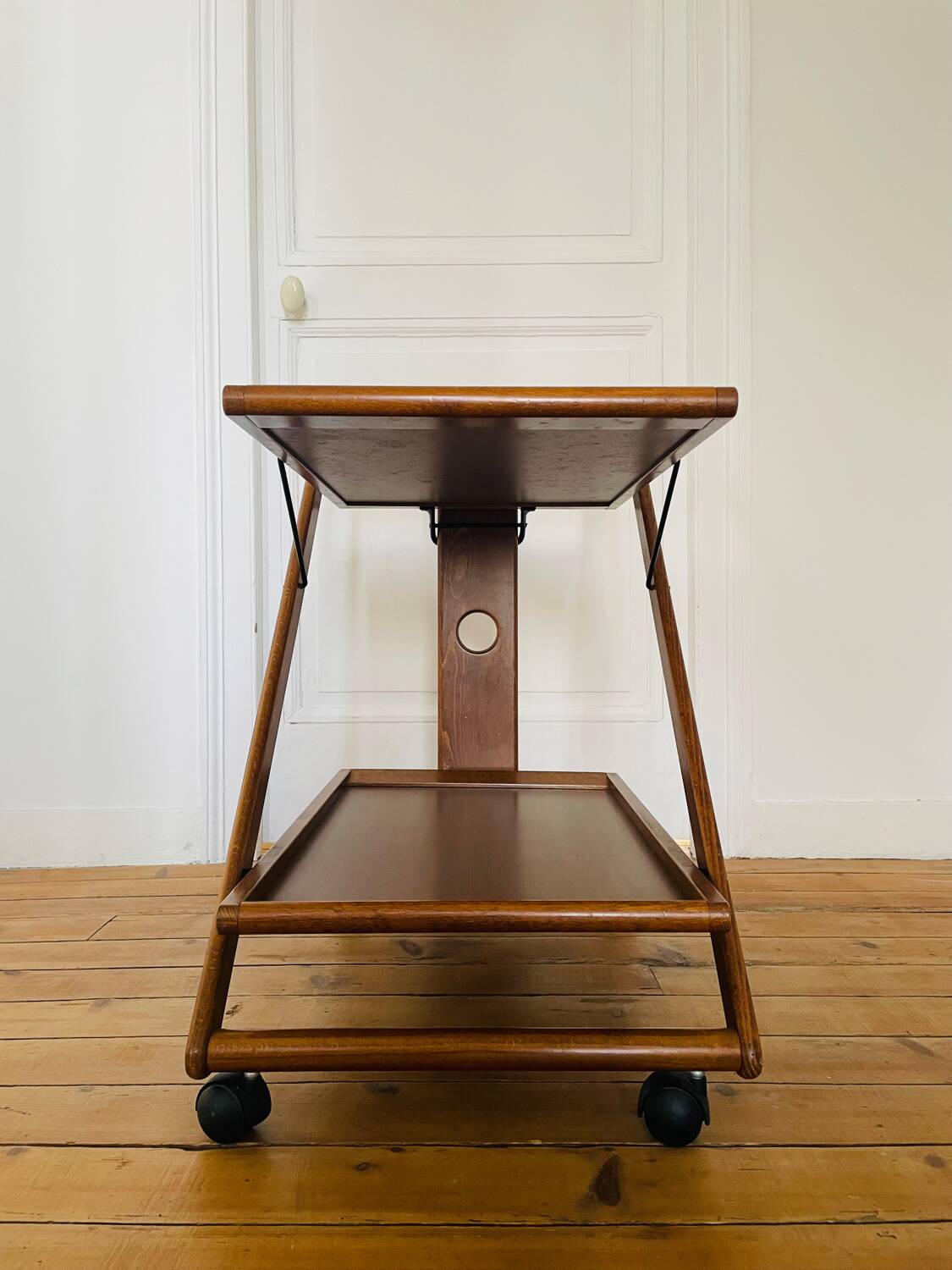 Vintage wooden trolley serving cart, 1960