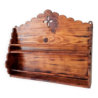 Vintage carved wooden wall spice rack