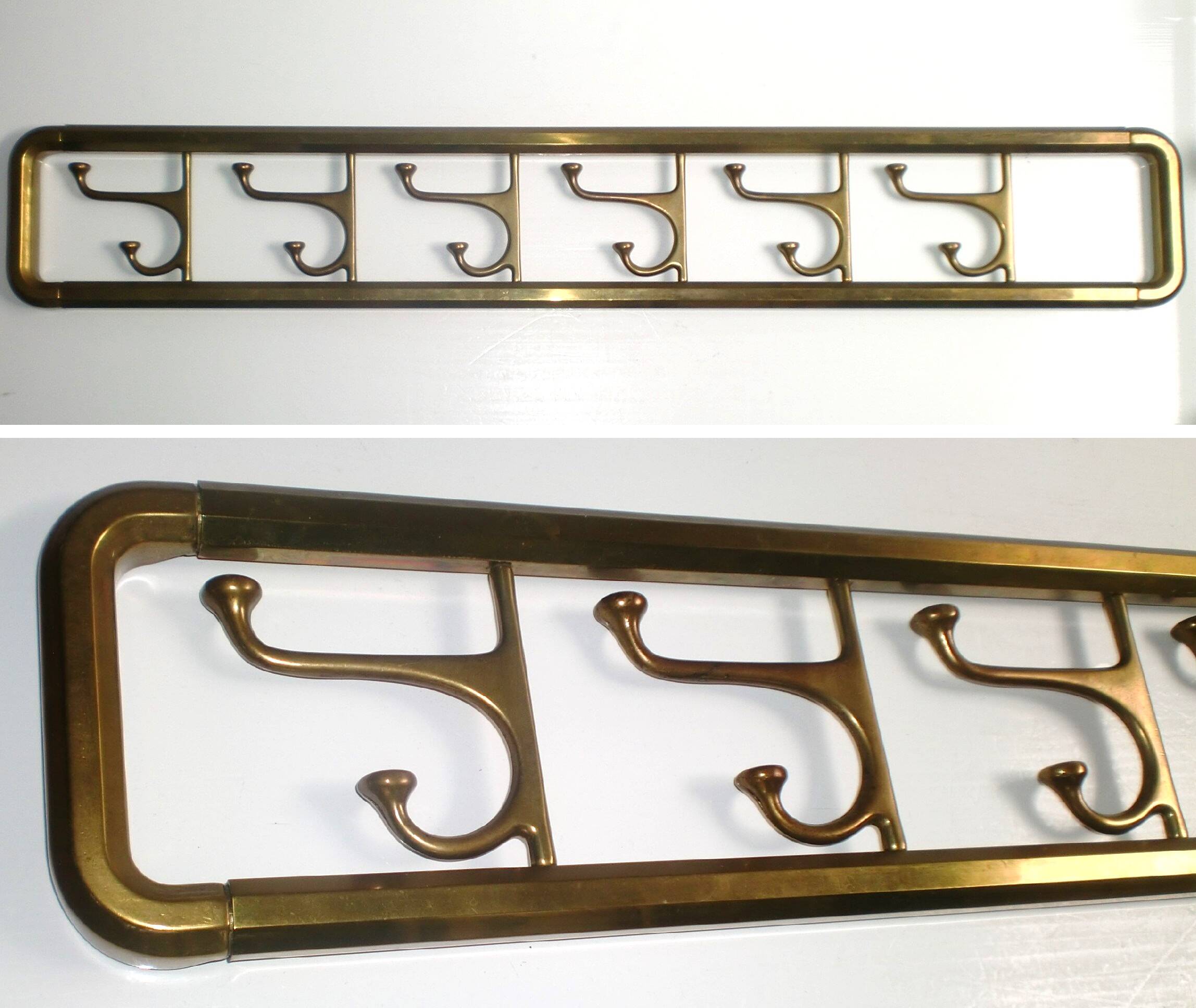 Art-Deco brass Coat Rack  &  2 Hangers, France, 1940s